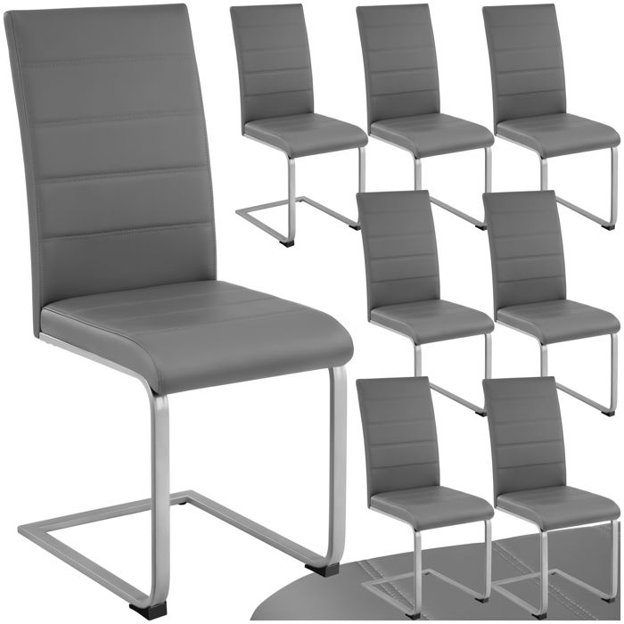 Chaise - TECTAKE - Lot de 8 chaises BETTINA rembourrées en cuir synthétique dossier ergonomique 41 x 52 x 99 cm - Gris