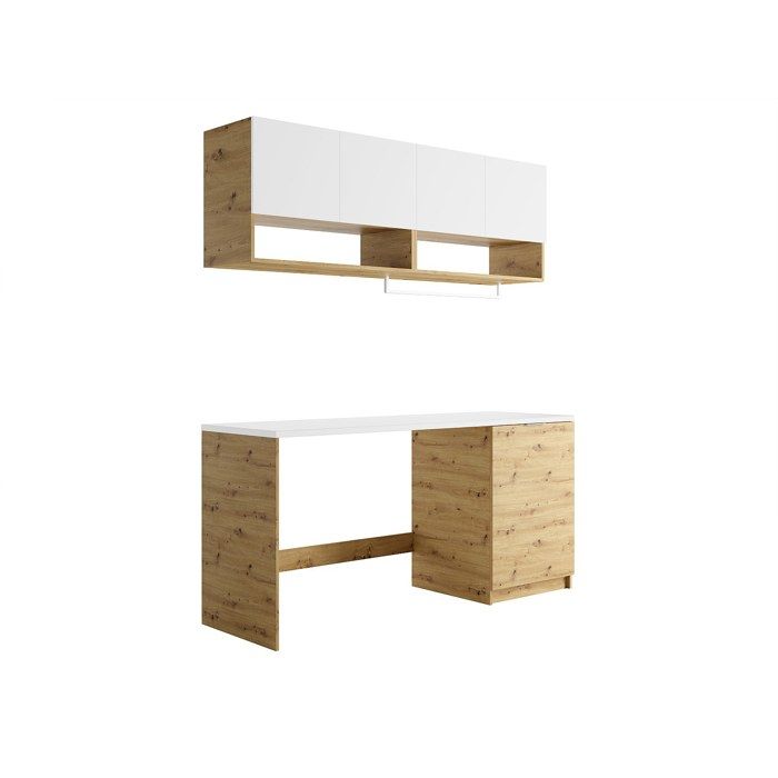 Meubles de buanderie pour machine à laver avec plan de travail - L182 cm - Blanc et naturel clair - NATAJI