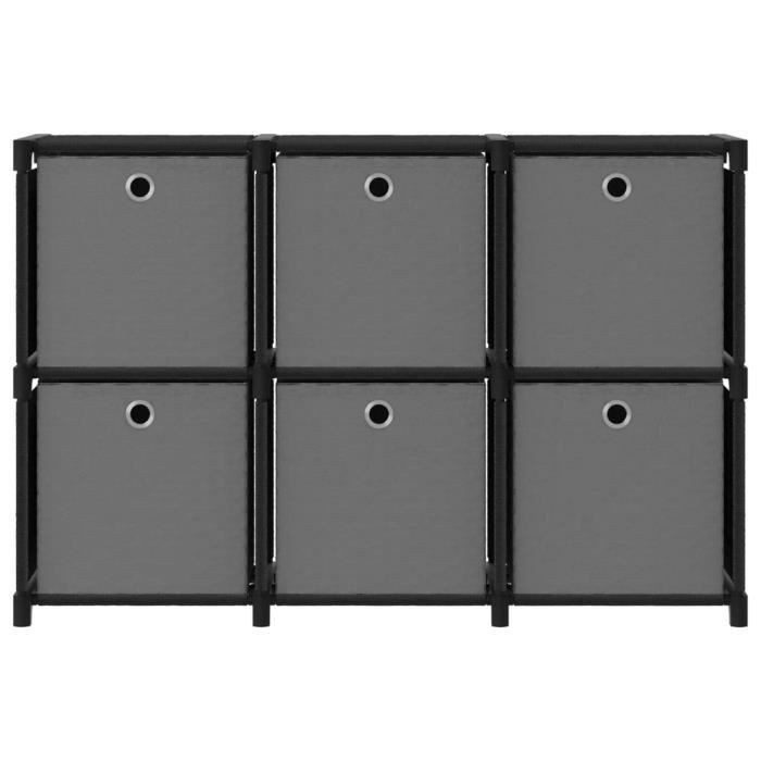 GK Meuble Bibliothèque Étagère daffichage 6 cubes et boîtes Noir 103x30x725 cm Tissu A2607