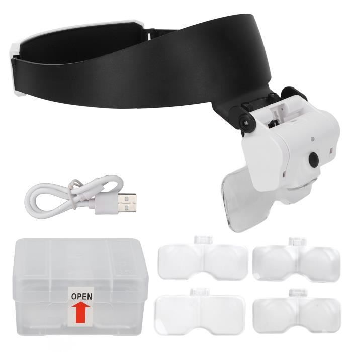 Loupe frontale avec lumière LED - Pour lecture, travaux manuels, réparation, créations de bijoux - Grossissement 1 x, 1,5 x, 2 x, 2,5 x, 3,5 x