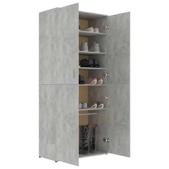 (802862) Armoire à chaussures Gris béton 80x39x178 cm Aggloméré LIS Cdiscount Maison