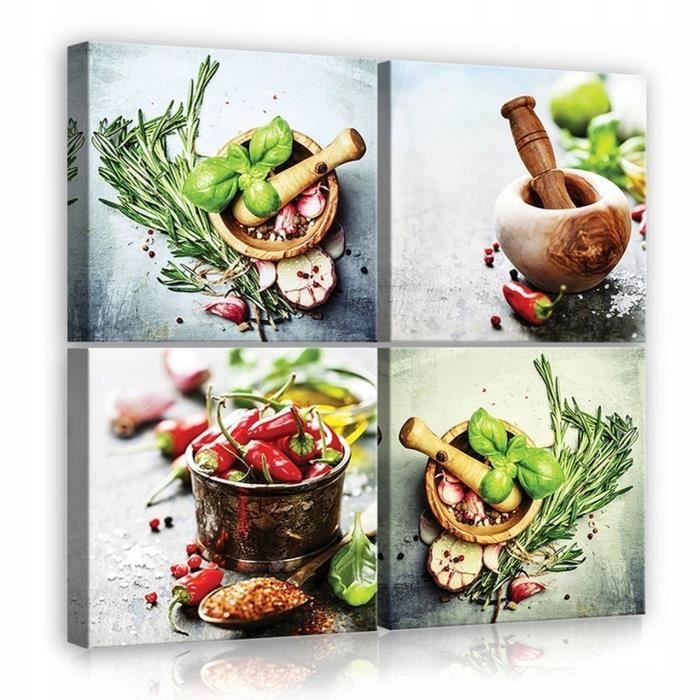 Impression sur Toile 4 parties Cuisine Herbes 50x50 cm XXL Tableau