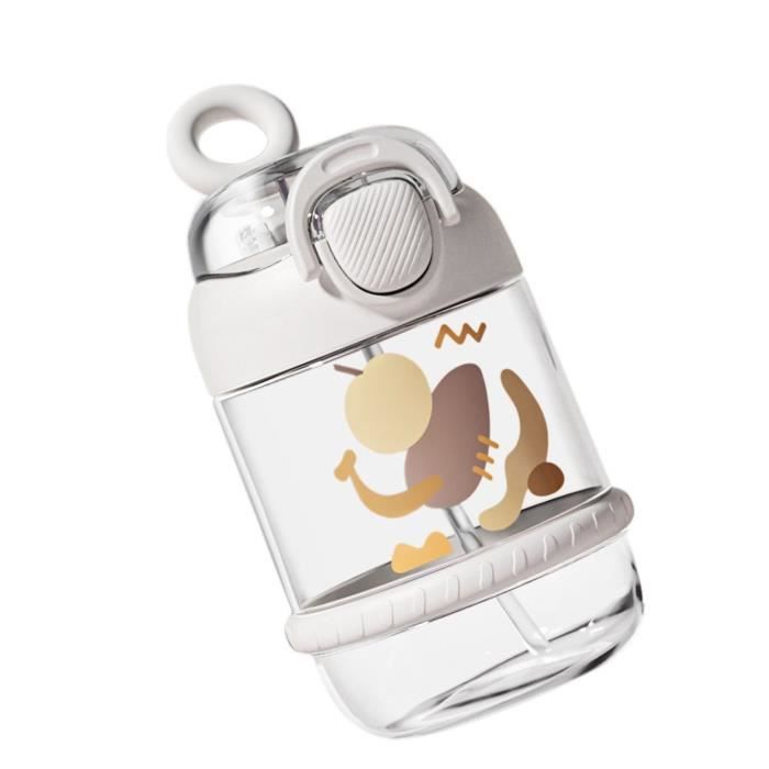 Gourde Enfant 600ml Avec Paille – Sans BPA, Anti-fuite – Design Fraise Rose