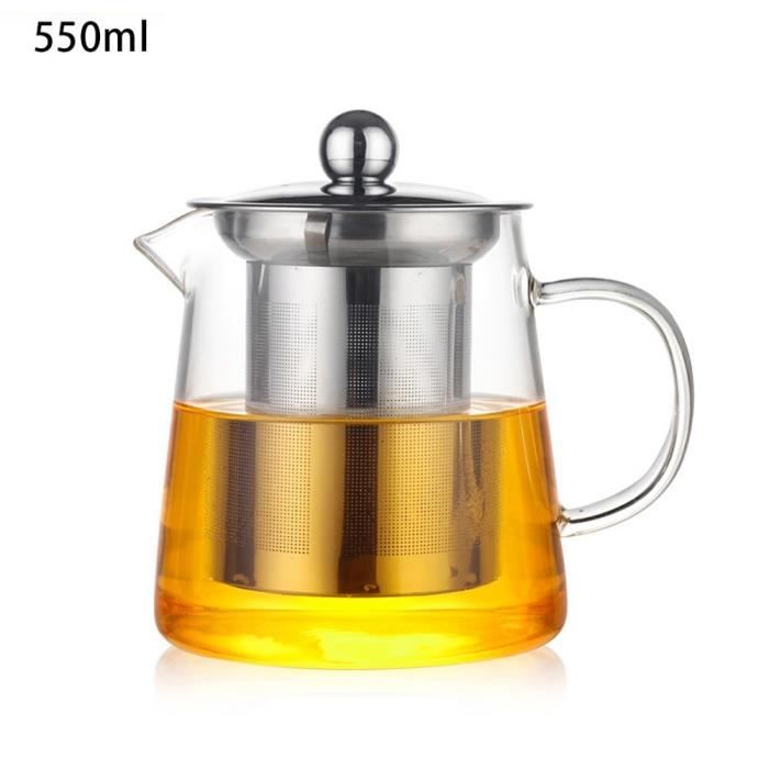 Théière En Verre 550 Ml Avec Filtre Inox - Verre Borosilicate Résistant à La Chaleur - Pour Thé En Vrac