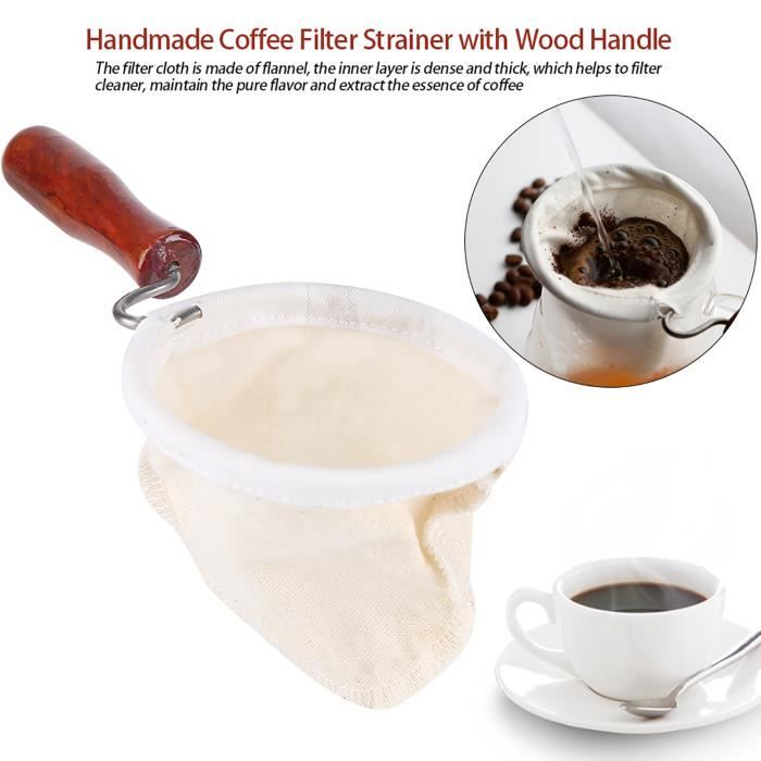 Filtre à Café Réutilisable En Flanelle Avec Poignée En Bois - Écologique, Pour Café à La Main - Tailles S Et L
