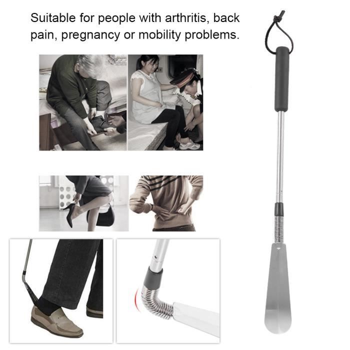 Lot 4 Chausse-Pieds Télescopiques Longs – 71 Cm Max – Acier Inox + PP Souple – Idéal Personnes Âgées, Mobilité Réduite, Sans Se Baisser