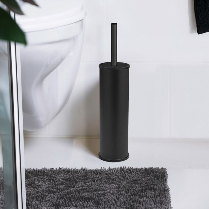 Porte Brosse WC En Céramique Polaris Noir - Brosse Remplaçable Incluse, Dimensions 19x34,6x14,6 Cm, Design élégant