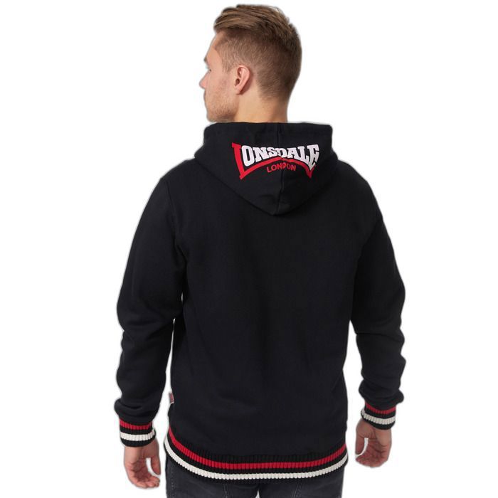 Sweat Zippé Lonsdale Garçon 11-12 Ans – Noir Rayé, Col Montant, Poche Zip