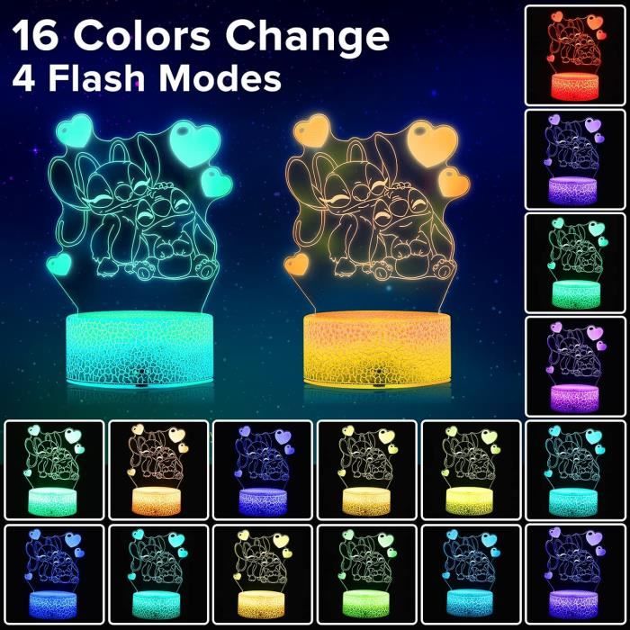 Lampe de table LED 3D Lilo & Stitch - Dégradé de 16 couleurs - Télécommande  - Perfect