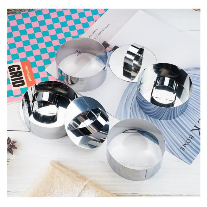 12 Cercles à Pâtisserie En Acier Inoxydable – Emporte-pièces Ronds Avec Socle Et Couvercle – Faciles à Démouler, Pour Mousses, Gâteaux, Desserts