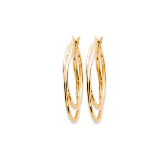 Boucles D'Oreilles Femme Pendantes Créoles Doubles Argent 925 Plaquées Or 14K - Élégance Intemporelle