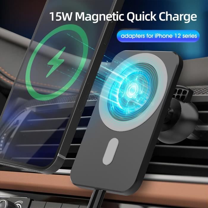 Chargeur sans fil MagSafe pour support de voiture pour Apple iPhone, Chargeur sans fil pour tableau de bord et grille d'aération pour voiture