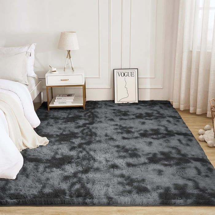 Tapis Shaggy Gris Clair 160x230 Cm – Salon, Chambre – Poils Longs
