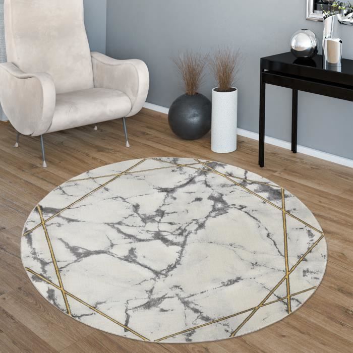 Tapis De Salon Moderne Aspect Marbre Gris Et Crème – Traum – 30% Polyester 70% Polypropylène