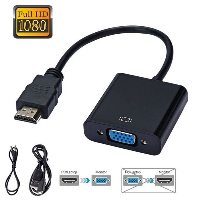 HDMI mâle vers VGA Male Video Converter Adaptateur Câble pour DVD HDTV  1080P PC-1.8M - Cdiscount Informatique