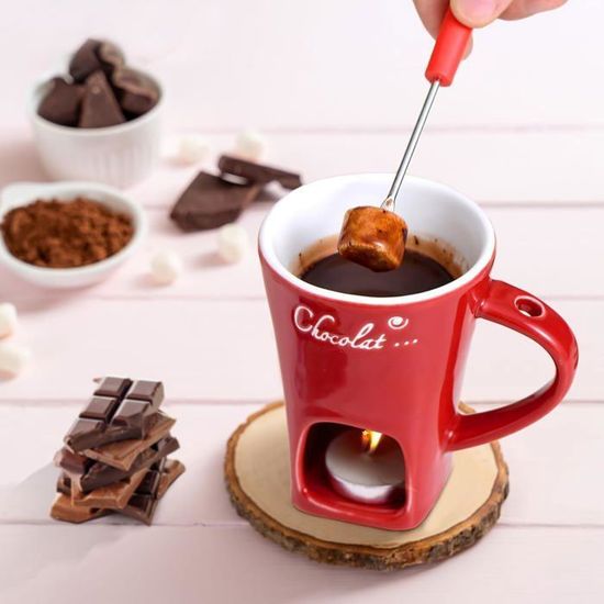 Service à Fondue Au Chocolat En Céramique Avec Bougeoir Pour Bougie Chauffe-plat, Tasse à Fondue Au Chocolat,MUG - TASSE - MAZAGRAN - Maison