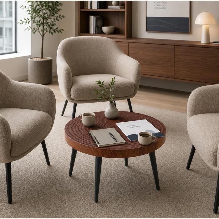 Table Basse Ronde Dw Table Basse Ronde 60 cm, Plateau Épais 5 cm et Pieds Réglables - YEAVIO ...
