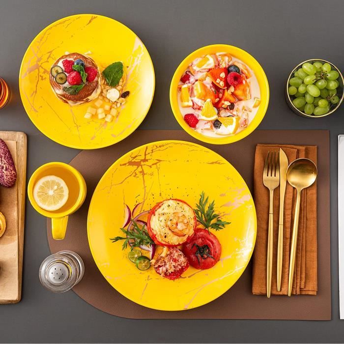 48 pcs Service de Table Complet Moderne en Porcelaine pour 8 Personnes, Bol  et Assiette, Service de Vaisselle Cuisine, Style Méditerranéen, Passe au
