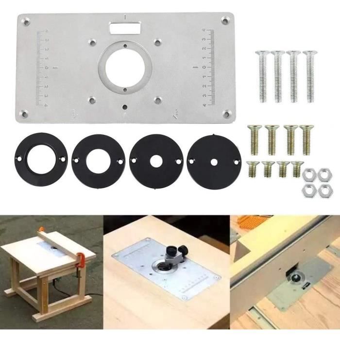 Table de défonceuse en aluminium, Plaque d'insertion pour table de toupie,  avec 4 anneaux et