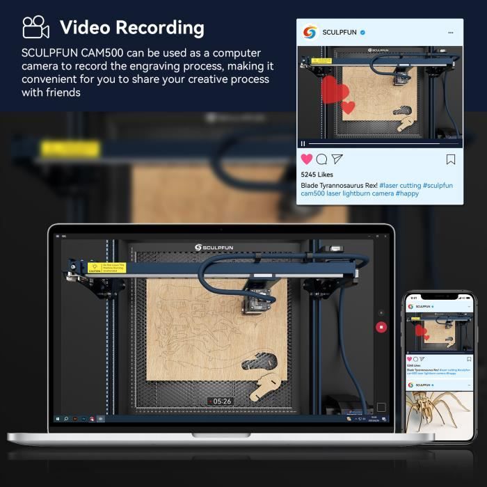 SCULPFUN CAM500 Module de Caméra Lightburn 5MP Vidéo Positionnement
