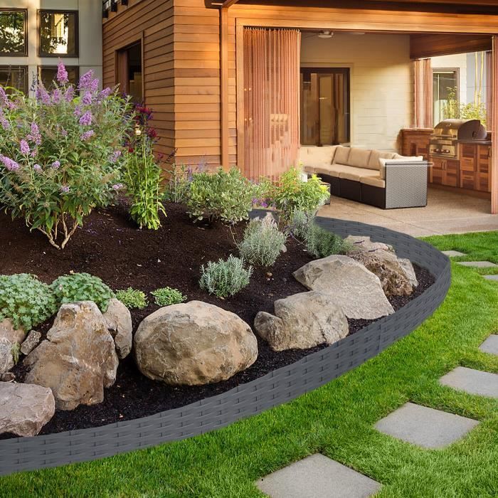 Bordure De Jardin GARDENIX - Aspect Pierre, Anthracite - 5 Modules De 78.5cm - Résistante UV