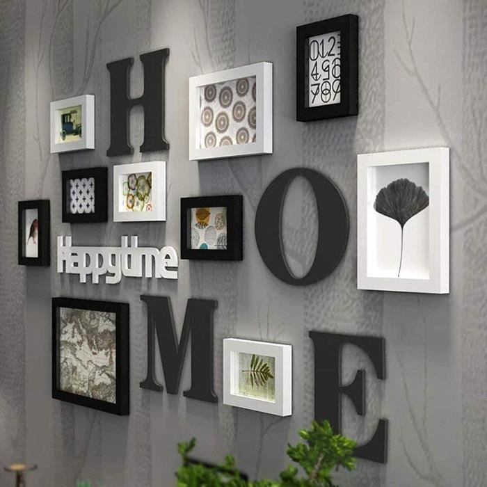 Cadre Photo Mural à Clips Avec Corde Métallique PHOENANCEE | Pour Plusieurs Photos, Décor Noir Rustique