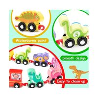Wisplye – Train En Bois Dinosaure – Chiffres 1-10 – Jouet Montessori – Wagon Avec Crochets – Cadeau Éducatif 1-6 Ans