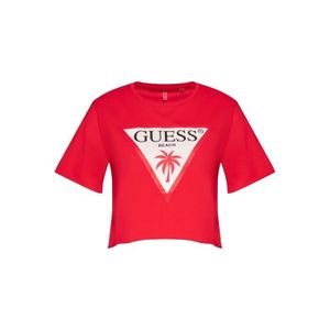 T-shirt Guess Rouge Manches Longues - Avec Logo Guess En Strass, Taille TS 36/38, Neuf Sans étiquette