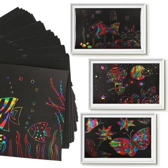 Kit De Cartes à Gratter – 8 Feuilles + 5 Outils – Activité Créative Pour Enfants Et Adultes – Cadeau Anniversaire, Noël, DIY