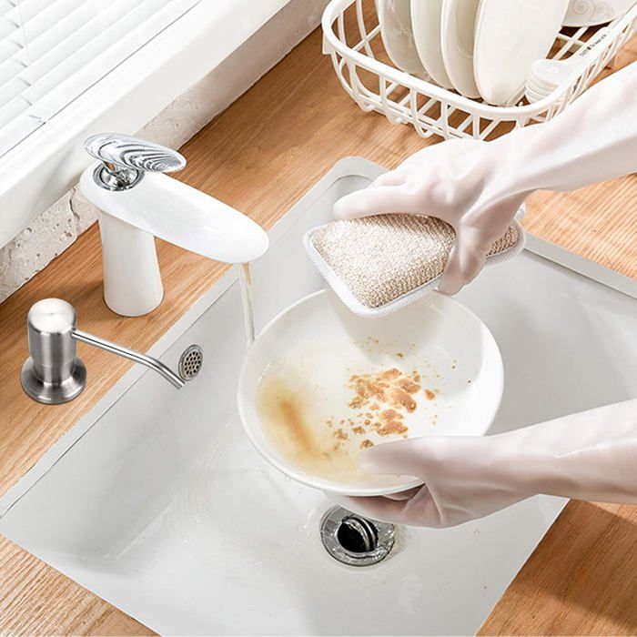 Sollbry Distributeur de savon pour évier de cuisine, intégré, acier