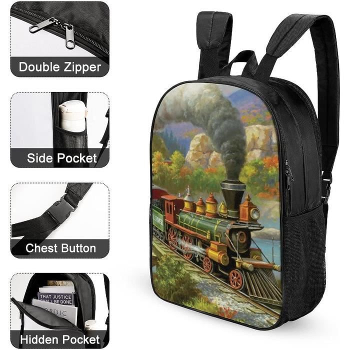 Sac à Dos Enfant Train à Vapeur 3D - 17 Pouces, Spacieux, Pour école Primaire Et Collège