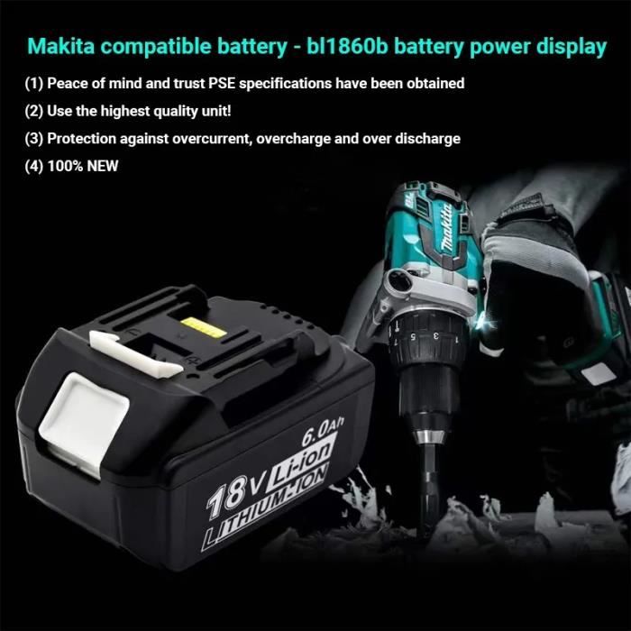 2PCS - Batterie Makita 18V 6Ah BL1850 BL1860 BL1860 2023 LXT pour Outils  Électriques BL1840B BL1830 1840-3 LX - Cdiscount Bricolage