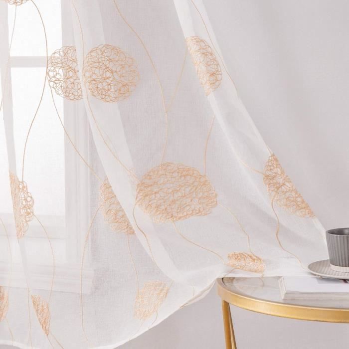 Rideau Organdi Blanc EGLANTINE COLLECTION - Broderies Arabesques - 250x100 Cm