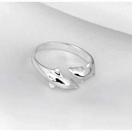 Bague Réglable Dauphin - Figurine Bleu Et Blanc - Bijou Fantaisie Mignon