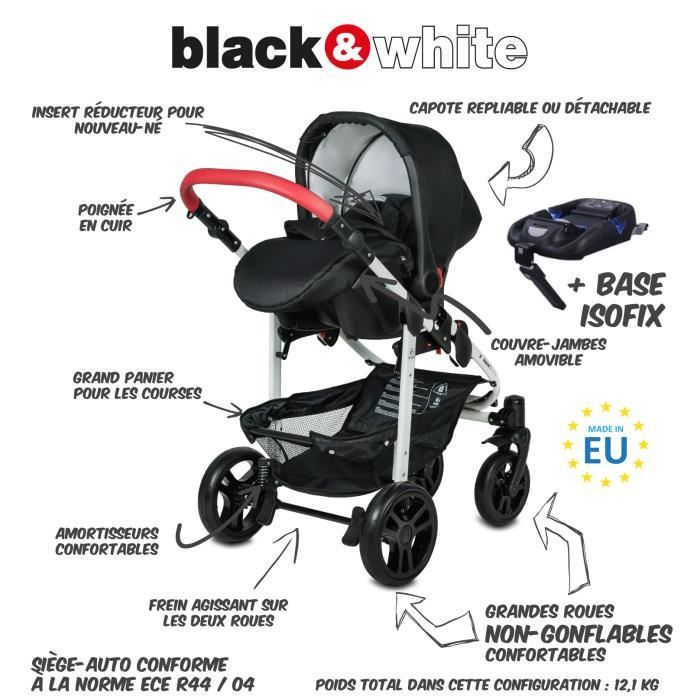 Poussette Combinée Trio 3 en 1 B&W ISOFIX Noir / Rouge - Cdiscount  Puériculture & Eveil bébé