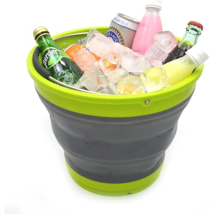 SAMMART Seau à eau pliable en plastique de 5,5 l - Bac rond pliable - Seau à eau portable pour la pêche - Pot à eau peu encombrant pour l'extérieur ( gris/vert, 1