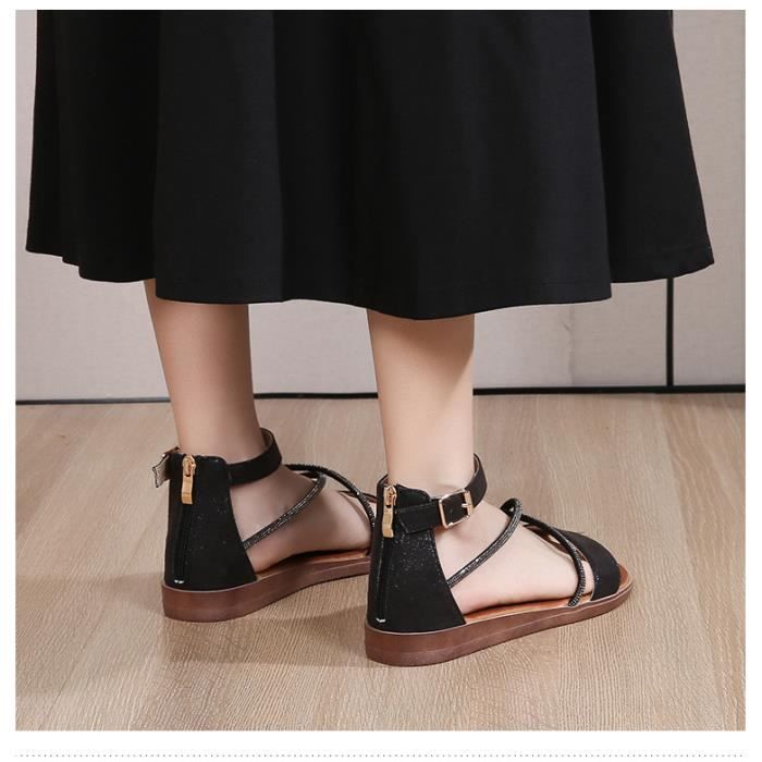 Sandales Femme Été Strass Plates Bohême - Chaussures Confortables Antidérapantes Avec Perles Et Talon Bloc