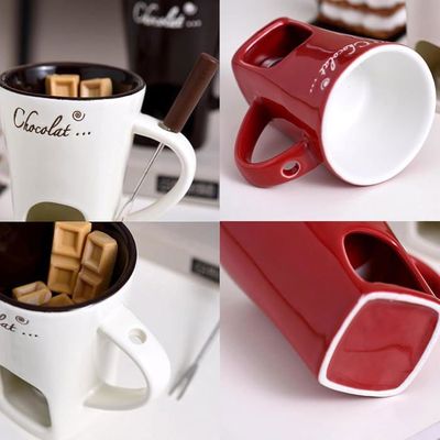 Tasse à Fondue En Céramique Avec Fourchettes - Mini Caquelon Pour Chocolat, Fromage, Caramel - Idéal Apéritif, Dessert, Soirée