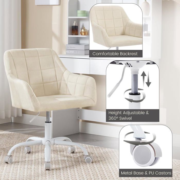 Chaise De Bureau Ergonomique WOLTU BS171 - Dossier Maille, Appui-tête Et Accoudoirs Réglables - Pivotante - Beige