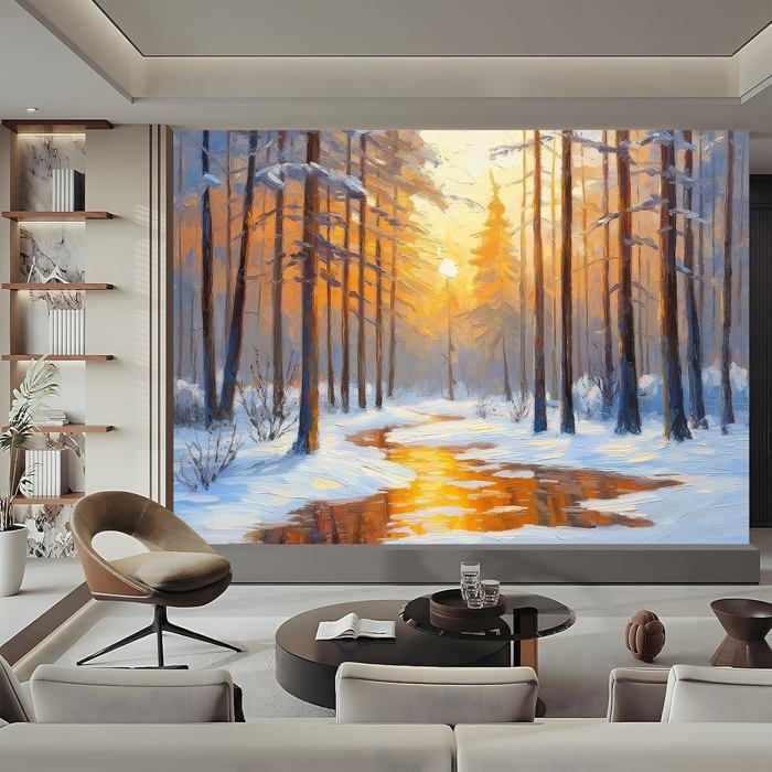 Papier Peint 3D Forêt Bleue – Autocollant, Effets De Profondeur, Pour Chambre Ou Salon