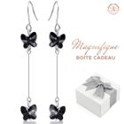 Boucles d'oreilles Papillon Cristal Autrichien baignées dans l'OR Blanc + Collier Offert. Ecrin Offert. Idée Cadeau Noël 2SPLENDID®