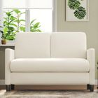 BRAND Mini Canapé 2 places en Velours Teddy,Petit canapé 128×78×89cm avec 2 dossiers pour le salon,chambre à coucher,pieds en bois,Beige