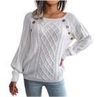 FINDPITAYA Pull tricoté femme blanc - Automne hiver décontracté - Col carré cloué - Boutonnage