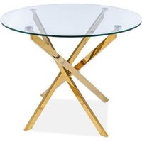 Meubles - Table à manger ronde en verre trempé et 4 pieds en métal doré - D 90 x H 75 cm Transparent
