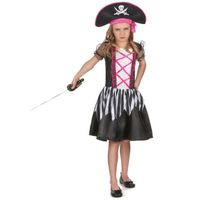 Déguisement pirate rose et noir fille - S 4-6 ans - Satin et voile - 2 pièces