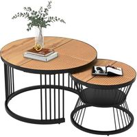 2 en 1 Table basse ronde en MDF, avec table d'appoint en métal noir tables gigognes, 70*70*45cm + 45*45*40cm