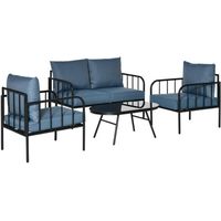 Ensemble salon de jardin 4 places style néo-rétro - OUTSUNNY - métal époxy noir polyester bleu