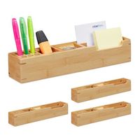 4 x Schreibtisch Organizer Bambus, 11 Fächer Aufbewahrungsbox, Stifteköcher, Büro Organizer, HxBxT: 6 x 32 x 7 cm, natur