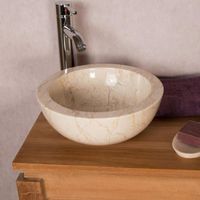 Vasque à poser ronde en marbre crème - WANDA COLLECTION - Barcelone - 30 X 30 X H.12 cm - Intérieur