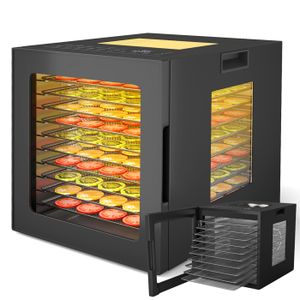 Kwasyo Déshydrateur Alimentaire 12 Plateaux En Acier Inoxydable, Tout En Noir, Structure à Double Couche, Grande Capacité Déshydrateur Commercial Pour Fruits, Poissons, Légumes, Viande, Jerky, Herbes